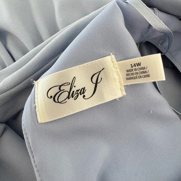 Eliza J sz 14 Dress Sleeveless A-Line Hi Low Blue Tiered Collar Keyhole Twee - Picture 4 of 6